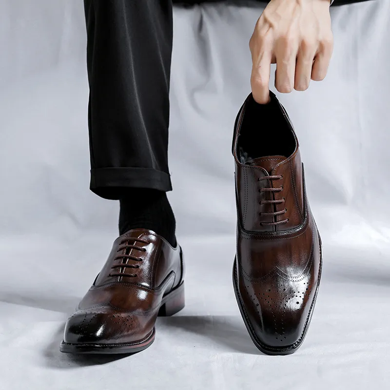 Romon Dress Shoes Men Low Top Black/Brown-19