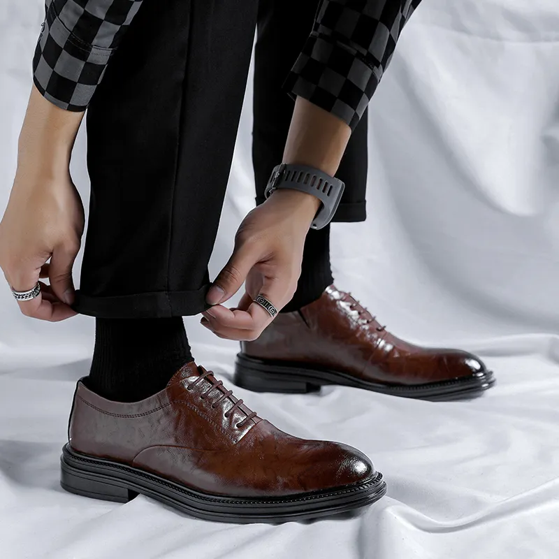 Romon Dress Shoes Men Low Top Black, Brown-8