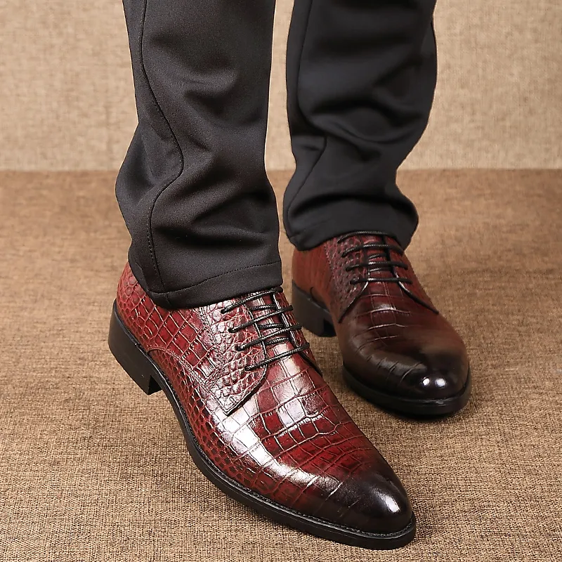 Romon Dress Shoes Men Low Top Black, Burgundy-8