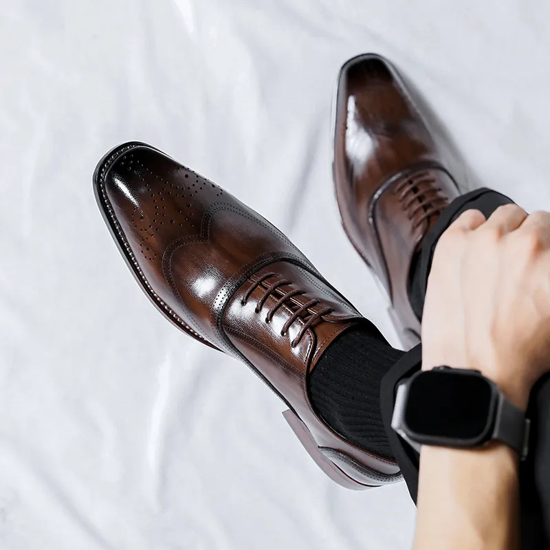 Romon Dress Shoes Men Low Top Black/Brown-15