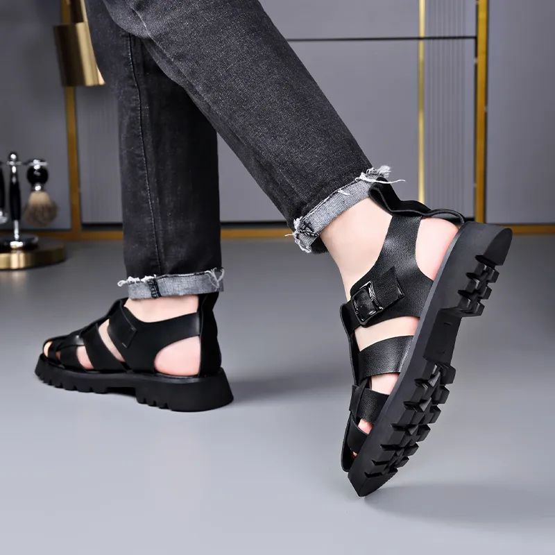 Romon Roman Sandals Men's Black-5
