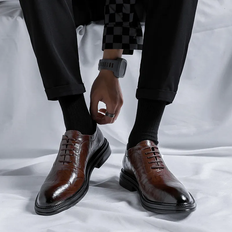 Romon Dress Shoes Men Low Top Black, Brown-10