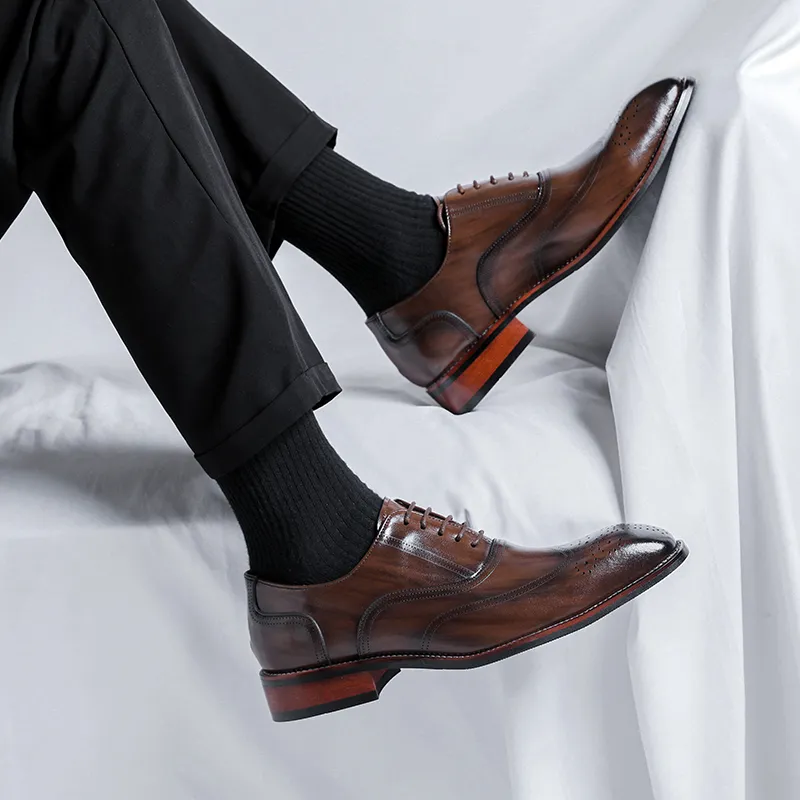 Romon Dress Shoes Men Low Top Black/Brown-18