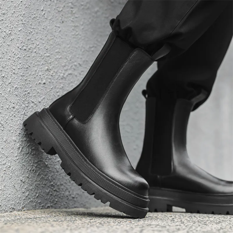 Romon Crew Chelsea Boots Men's Black-1