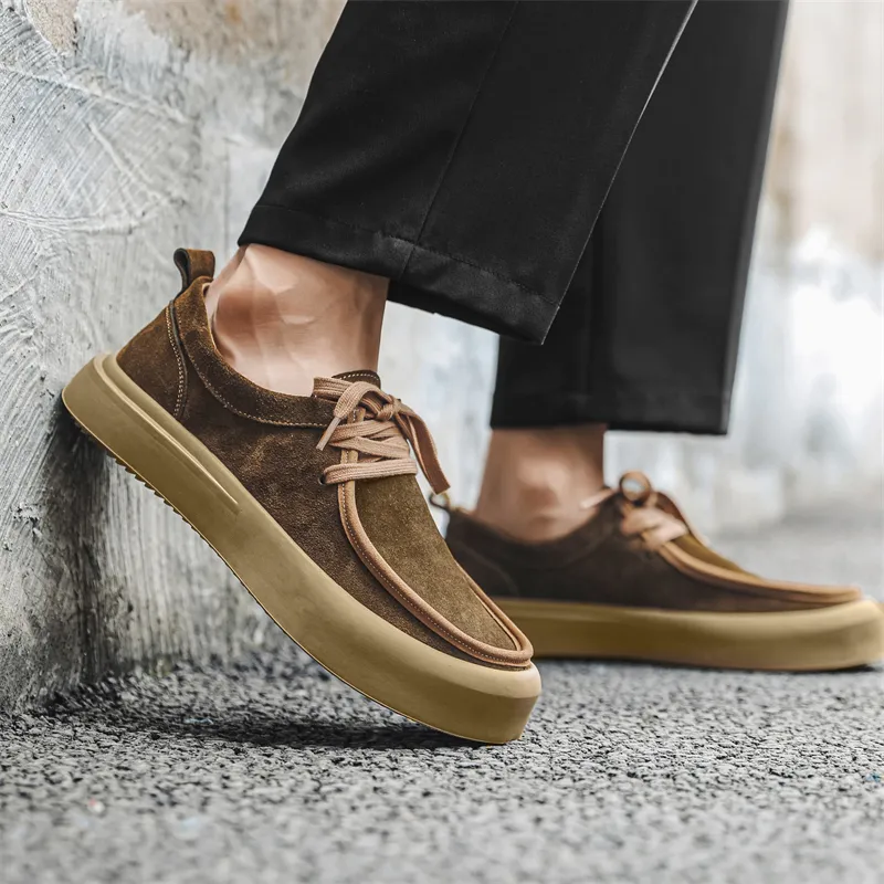 Romon Men's Casual Shoes Men Low Top Brown, Khaki-7