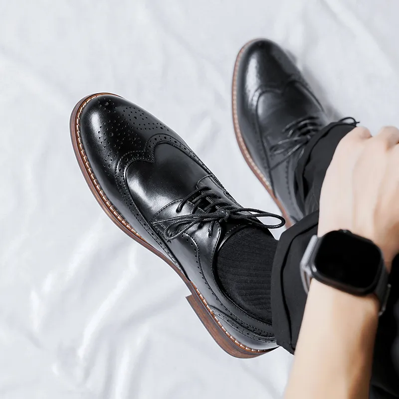 Romon Dress Shoes Men Low Top Black-5