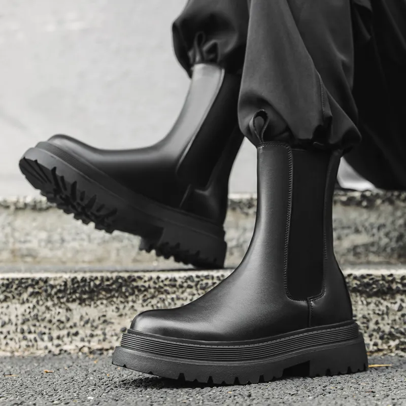Romon Crew Chelsea Boots Men's Black-3