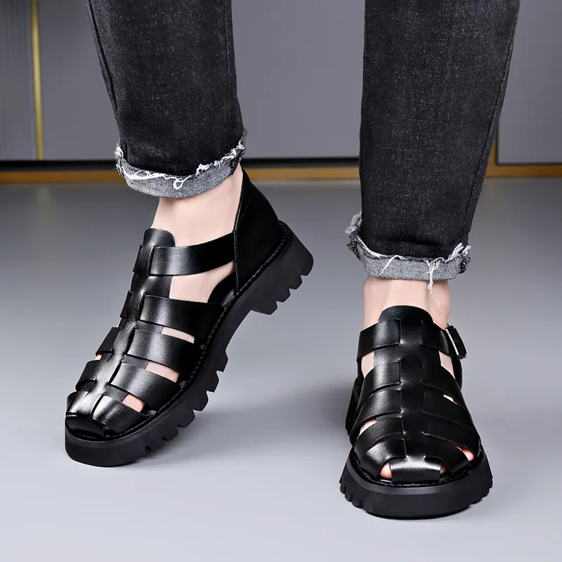 Romon Roman Sandals Men's Black-2
