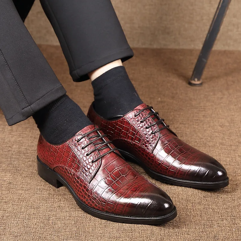 Romon Dress Shoes Men Low Top Black, Burgundy-10