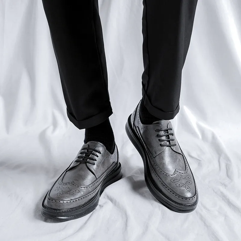 Romon Dress Shoes Men Low Top Black, Brown, Gray, White-7