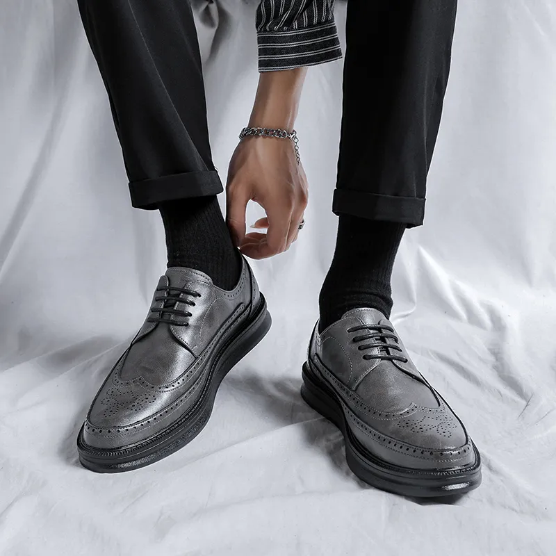 Romon Dress Shoes Men Low Top Black, Brown, Gray, White-9