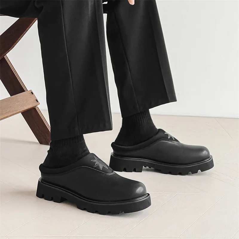 Romon Rubber Sole Stitching Odor Resistant Abrasion Resistant Slip Resistant Wrap toe Slippers Men's Black-3