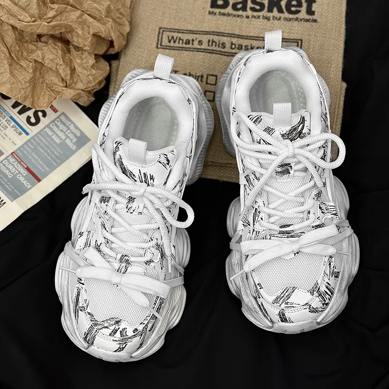 OUBT Niche Lace Up Slip Resistant, Breathable, Height Increasing Low Top Chunky Sneakers Unisex-9