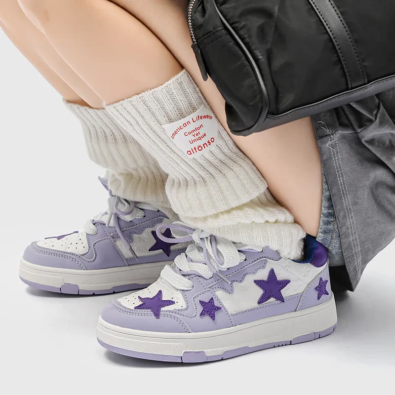 OUBT Anti Slip And Wear Resistant Breathable Low Top Skateboard Shoes Unisex White Purple-6
