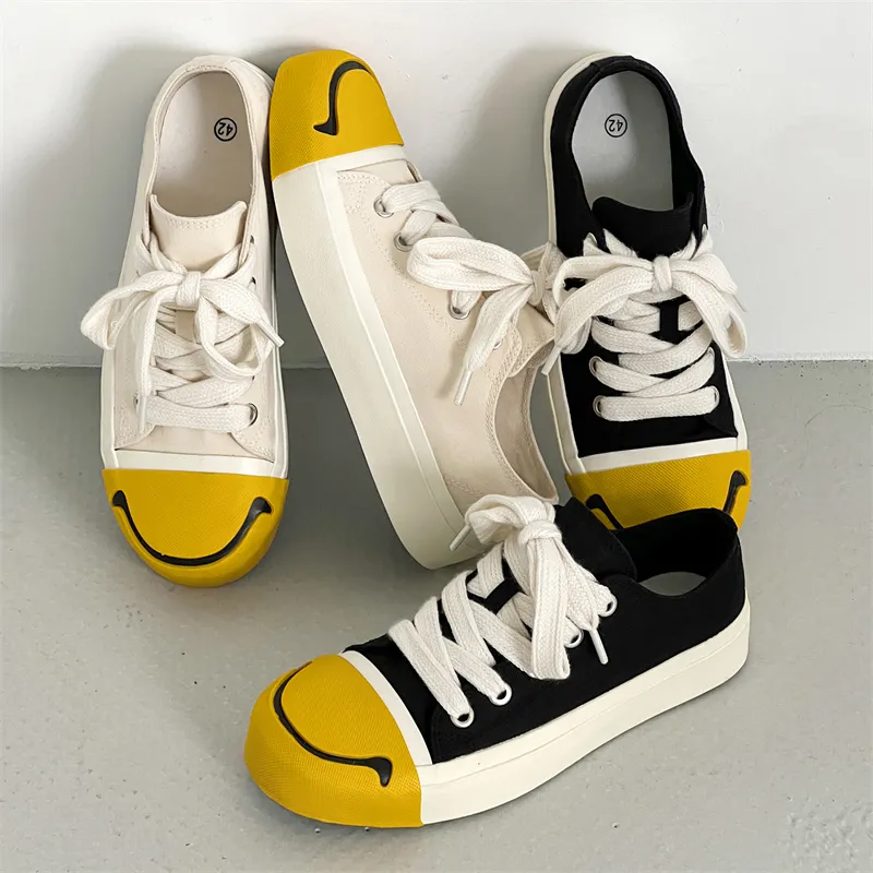 OUBT Niche Hip Hop Open Ended Smile Slip Resistant, Abrasion Resistant, Breathable Low Top Canvas Shoes Men's-10