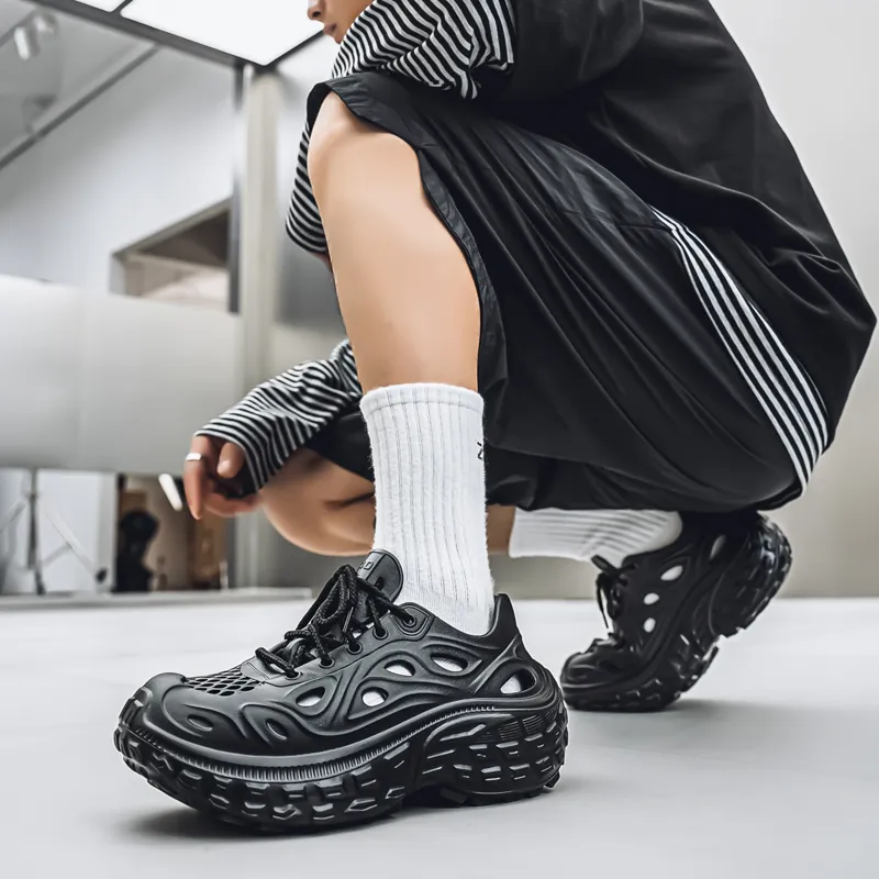 OUBT Lace Up Tire Sandal, Fashion Trend, Cut Out Breathable Clogs Unisex-19