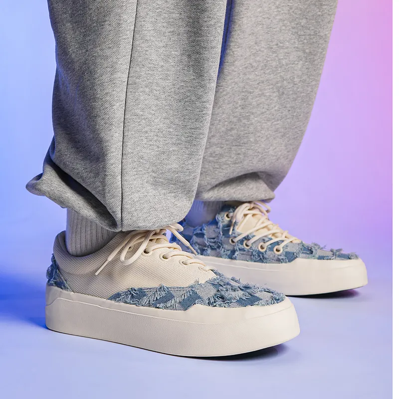OUBT Niche Frayed Edge Irregular Low Top Canvas Shoes Unisex-5