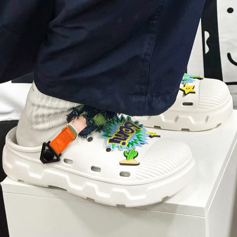 OUBT Exploded Cactus, Embroidery Clogs Unisex White-6