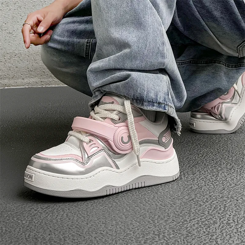 OUBT Hip Hop Couple Trendy Shoes Low Top Skateboard Shoes Unisex White Pink-6