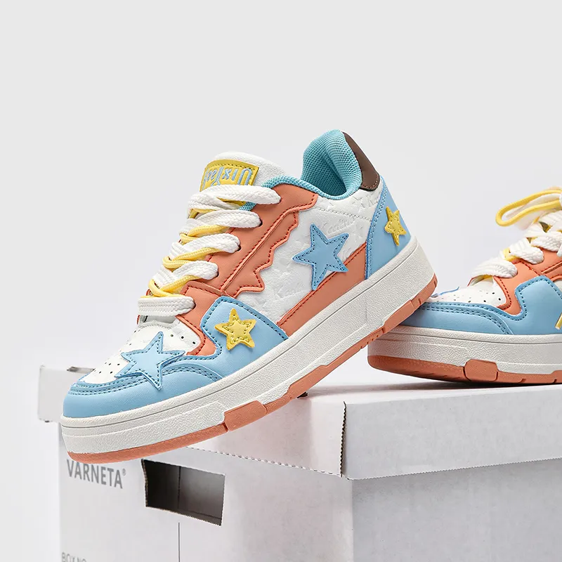 OUBT Anti Slip And Wear Resistant Breathable Low Top Skateboard Shoes Unisex Blue Orange-4