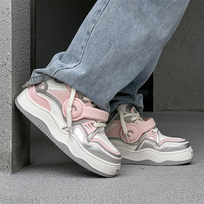 OUBT Hip Hop Couple Trendy Shoes Low Top Skateboard Shoes Unisex White Pink-7