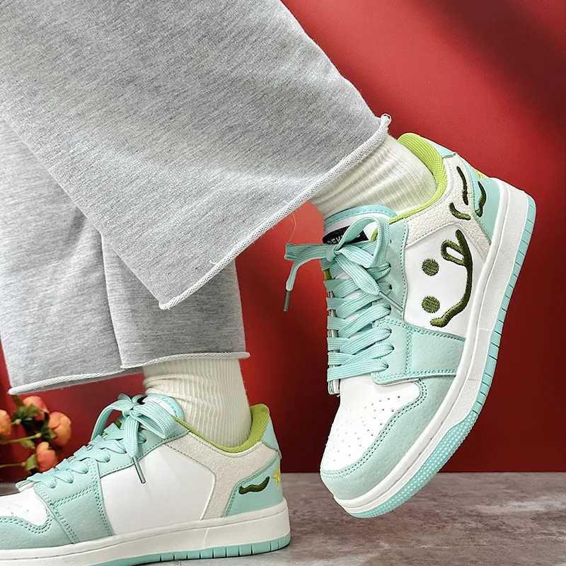 OUBT Refreshing Smiley Face, Preppy Style Casual Shoes Low Top Skateboard Shoes Unisex Fresh Green-8