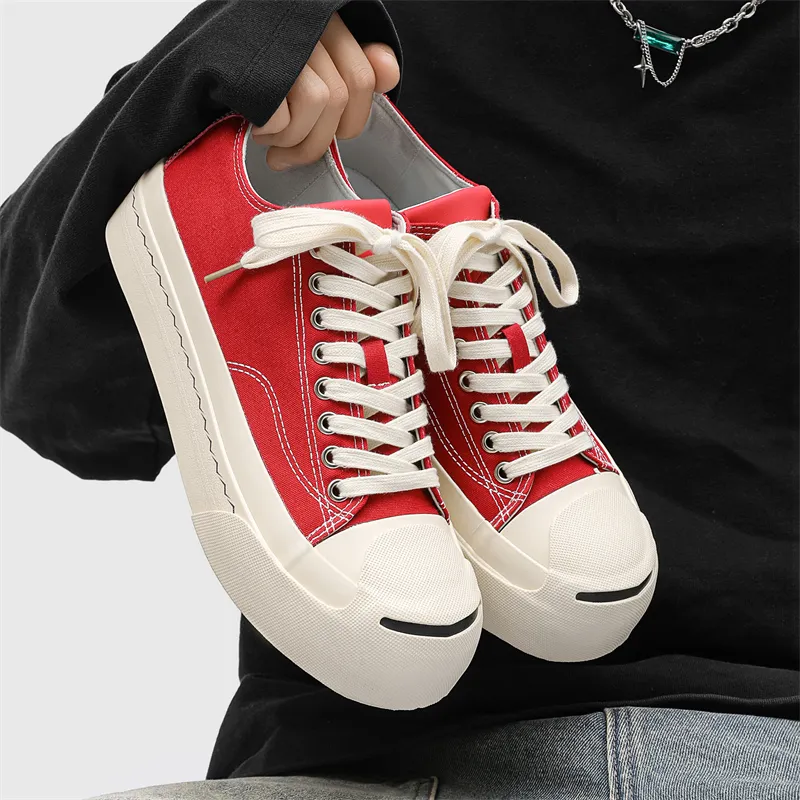 OUBT Open Mouth Smiley Face Breathable And Slip Resistant Low Top Canvas Shoes Unisex-10