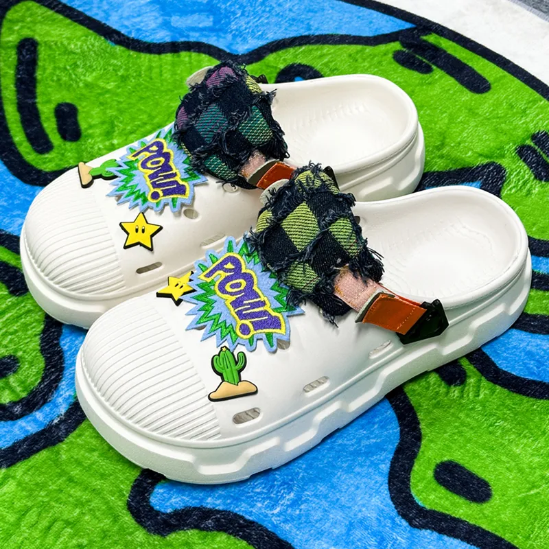 OUBT Exploded Cactus, Embroidery Clogs Unisex White-4