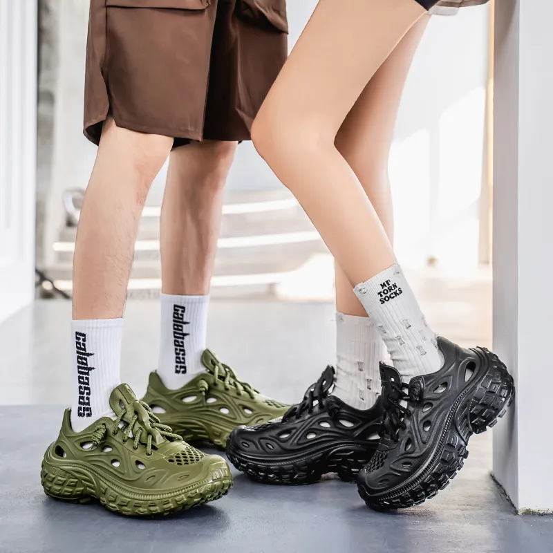 OUBT Lace Up Tire Sandal, Fashion Trend, Cut Out Breathable Clogs Unisex-27