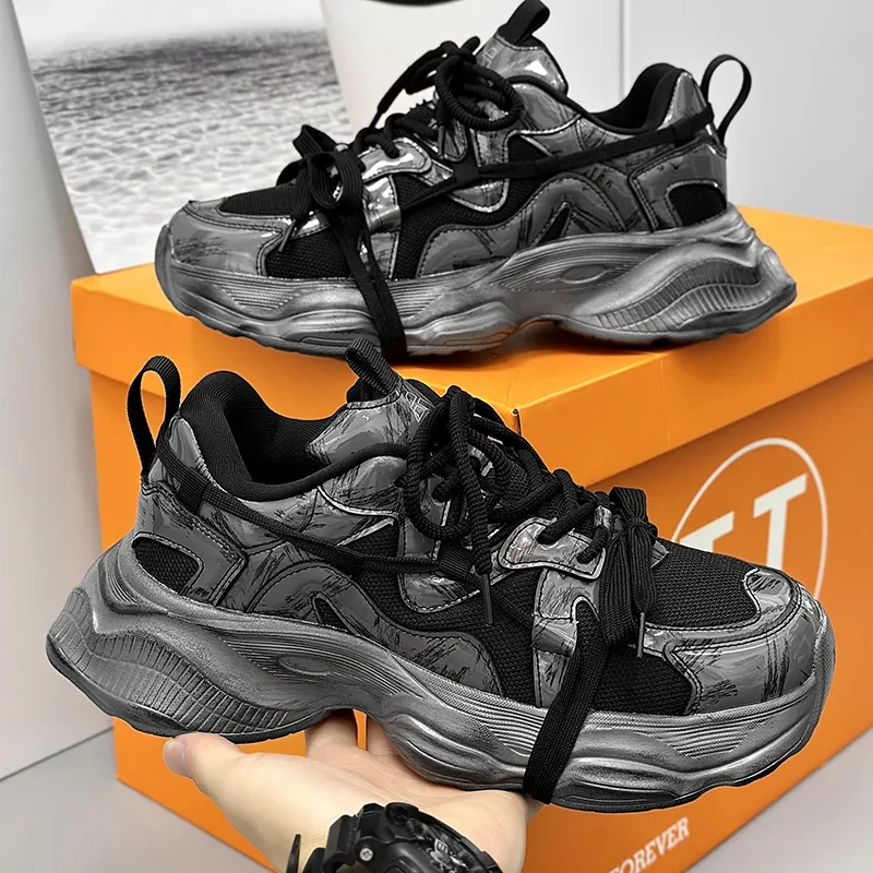 OUBT Niche Lace Up Slip Resistant, Breathable, Height Increasing Low Top Chunky Sneakers Unisex-2