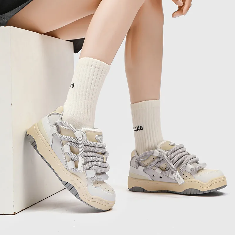 OUBT Anti Slip And Wear Resistant Breathable Low Top Skateboard Shoes Unisex Beige-5