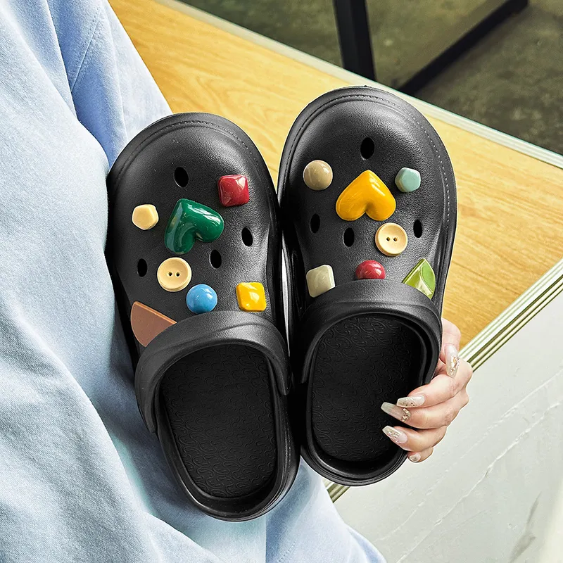 OUBT Wave Bottom Gemstone Decoration Closed Toe Clogs Women's-13