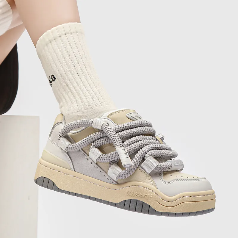 OUBT Anti Slip And Wear Resistant Breathable Low Top Skateboard Shoes Unisex Beige-3