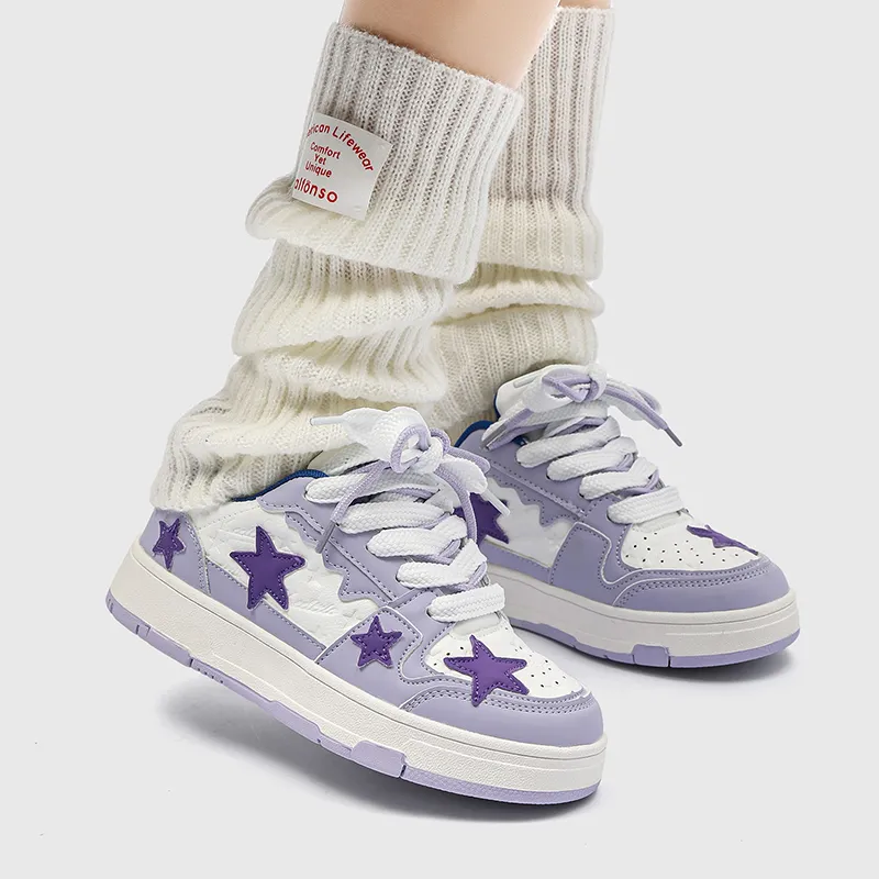 OUBT Anti Slip And Wear Resistant Breathable Low Top Skateboard Shoes Unisex White Purple-7