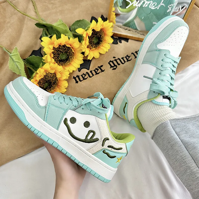 OUBT Refreshing Smiley Face, Preppy Style Casual Shoes Low Top Skateboard Shoes Unisex Fresh Green-5