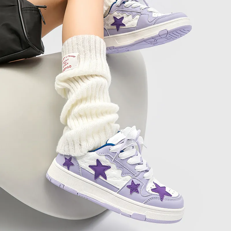OUBT Anti Slip And Wear Resistant Breathable Low Top Skateboard Shoes Unisex White Purple-5