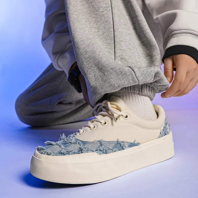 OUBT Niche Frayed Edge Irregular Low Top Canvas Shoes Unisex-3