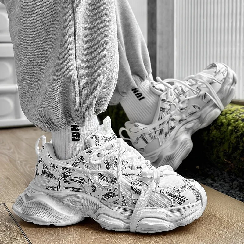 OUBT Niche Lace Up Slip Resistant, Breathable, Height Increasing Low Top Chunky Sneakers Unisex-12