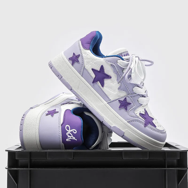 OUBT Anti Slip And Wear Resistant Breathable Low Top Skateboard Shoes Unisex White Purple-4