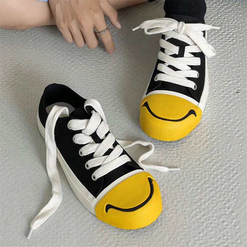 OUBT Niche Hip Hop Open Ended Smile Slip Resistant, Abrasion Resistant, Breathable Low Top Canvas Shoes Men's-4