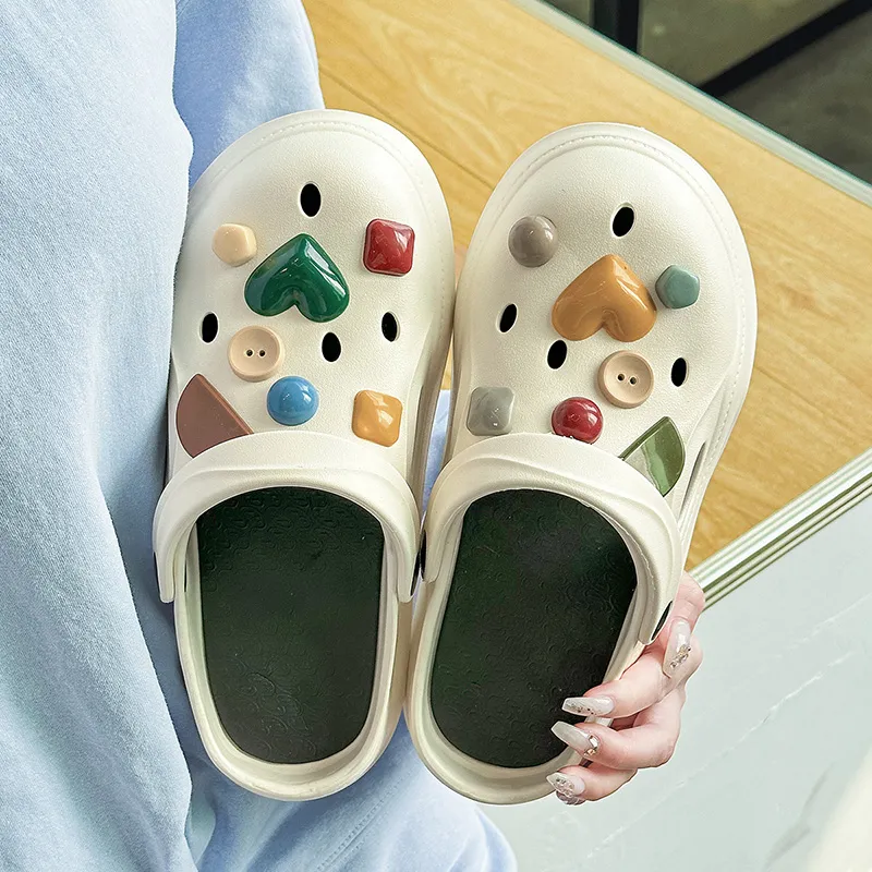OUBT Wave Bottom Gemstone Decoration Closed Toe Clogs Women's-3