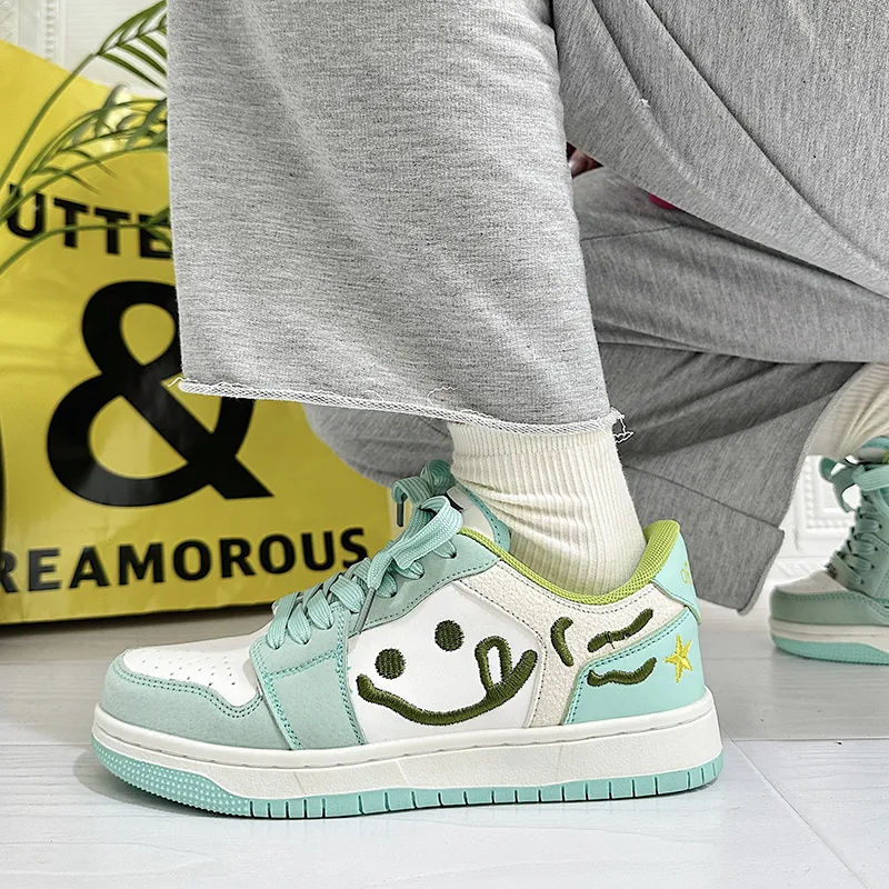 OUBT Refreshing Smiley Face, Preppy Style Casual Shoes Low Top Skateboard Shoes Unisex Fresh Green-7