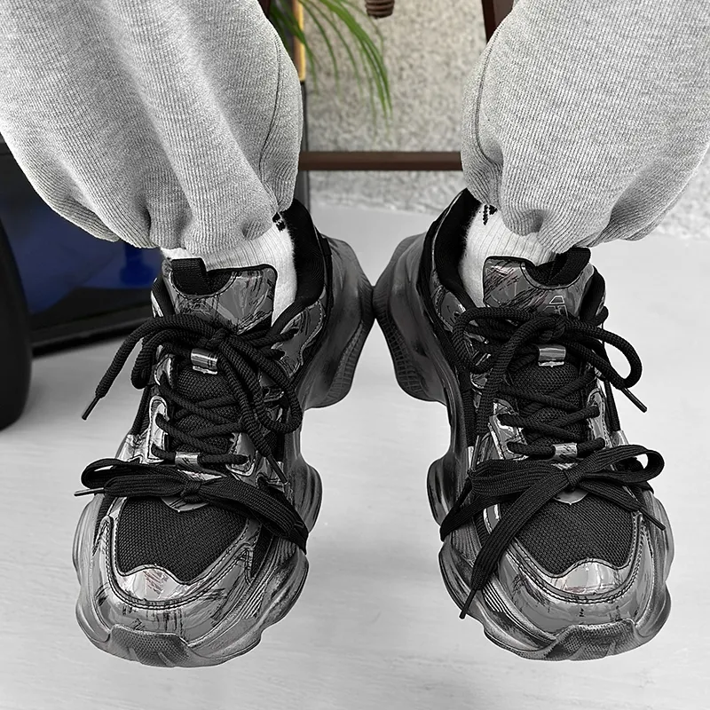 OUBT Niche Lace Up Slip Resistant, Breathable, Height Increasing Low Top Chunky Sneakers Unisex-3