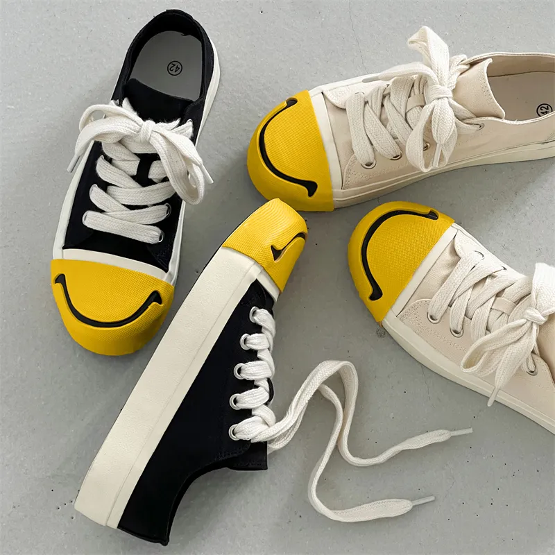 OUBT Niche Hip Hop Open Ended Smile Slip Resistant, Abrasion Resistant, Breathable Low Top Canvas Shoes Men's-3