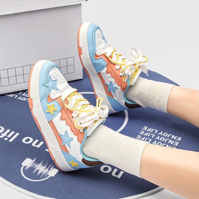 OUBT Anti Slip And Wear Resistant Breathable Low Top Skateboard Shoes Unisex Blue Orange-6