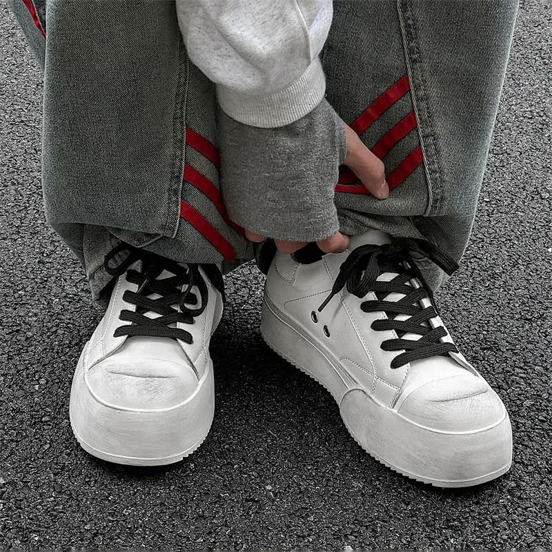 KUNGFUDEER Cool Play Collection Slip Resistant Height Increasing Low Top Skateboard Shoes Unisex Distressed White-2