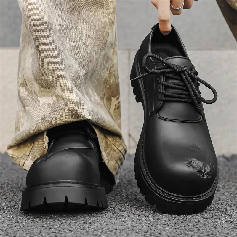 KUNGFUDEER Distressed Aesthetics Anti Slip And Wear Resistant Height Increasing Low Top Casual Shoes Unisex-1