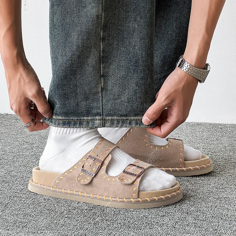 KUNGFUDEER Totem Stitching Slip Resistant Abrasion Resistant Slide Slippers Unisex-8