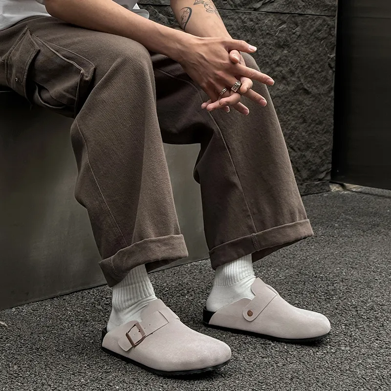 KUNGFUDEER Rubber Sole Abrasion Resistant Slip Resistant Closed Toe Slippers Men's-37