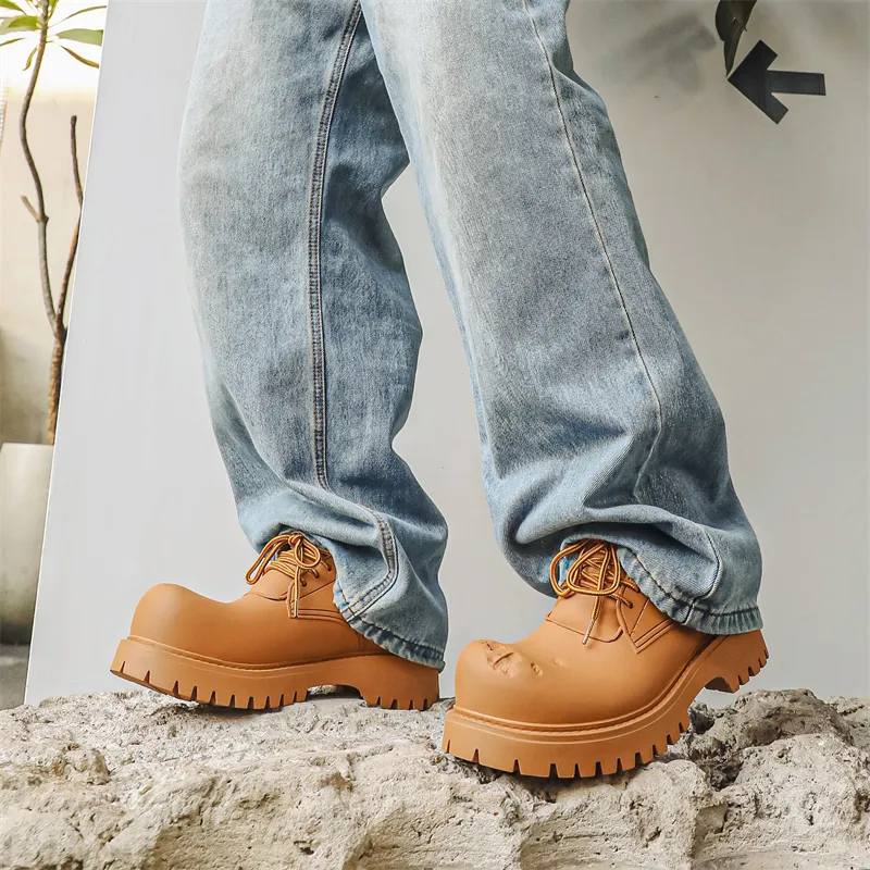 KUNGFUDEER Distressed Aesthetics Anti Slip And Wear Resistant Height Increasing Low Top Casual Shoes Unisex-10